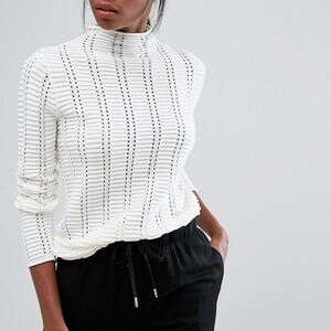 2/$35 French Connection White Long Sleeve Top Medium Mozart Ladder Sweater